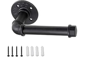 Sunmall Toilet Paper Holder,Heavy Duty Industrial Iron Pipe Roll Tissue Holder Towel Racks with Hardware for Bathroom, Bedroom, Kitchen,Modern Electroplated Finish Black