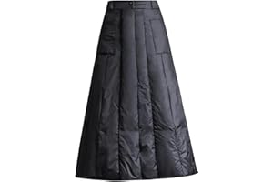 Jojomis Women's Duck Down Midi Skirt with Elastic Waistband, Quilted Winter Warmth Skirt, Calf Length Black Down Skirt for Ca