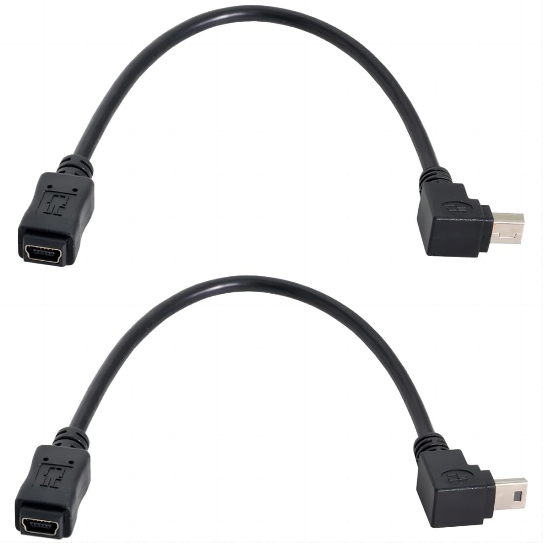 CY 2pcs 90 Degree Up & Down Direction Angled Mini USB 5 Pin Male to Female Extension Cable 0.2m