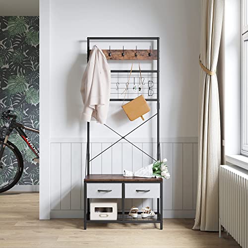 YITAHOME Coat Rack with Entryway Bench, 5in1 Multifunctional Hall