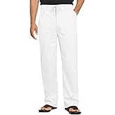 DOWMQ Men's Linen Casual Pants Loose Straight Elastic Suit Waist Drawstring Trousers Lightweight Beach Vacation Pants
