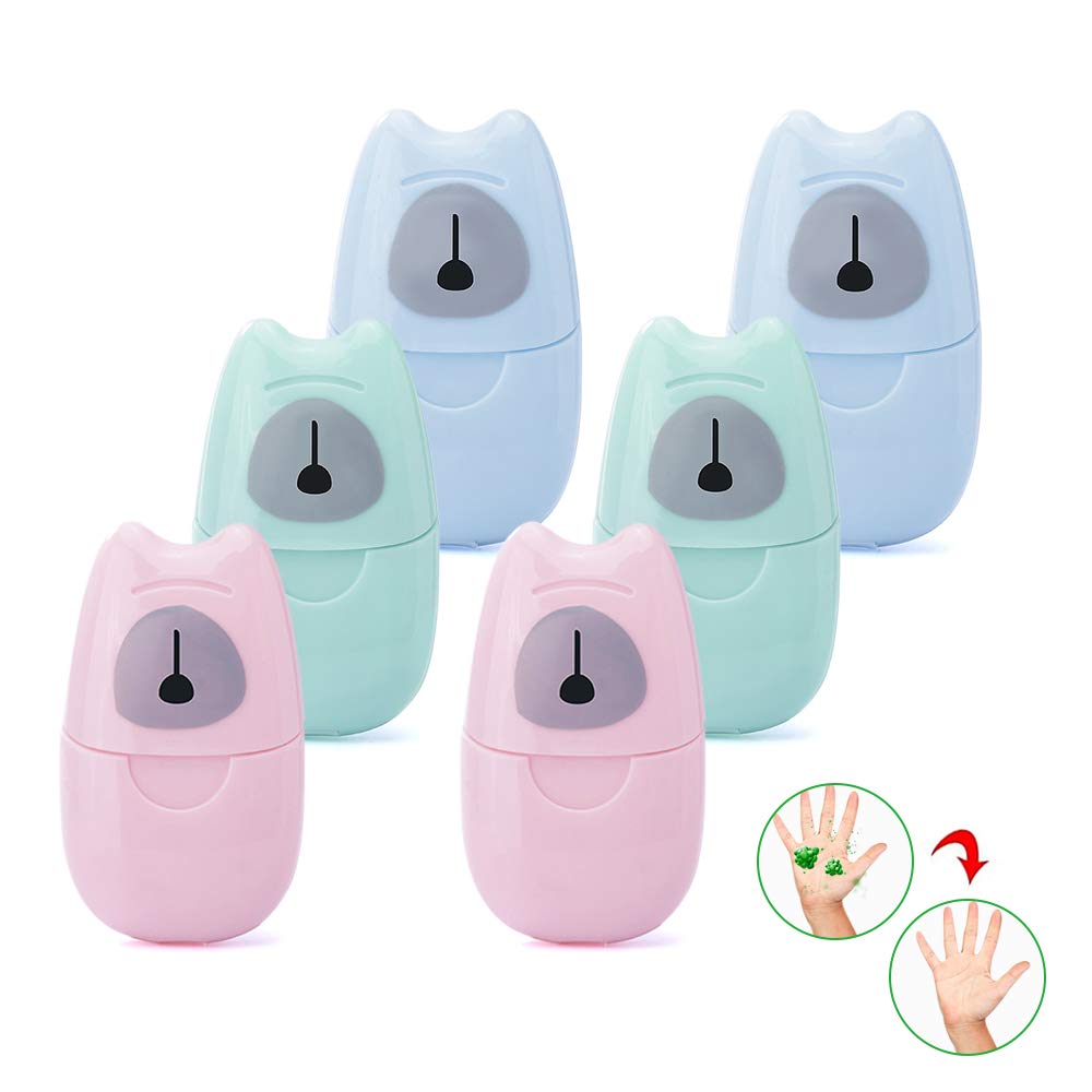 6 Boxes（300 Sheets） Disposable Soap Paper, Portable Travel Soap Sheet Flakes, Mini Cute Hand Washing Bath Scented Paper Soap for Outdoor activities, Camping, Hiking(Pink, Blue, Mint)