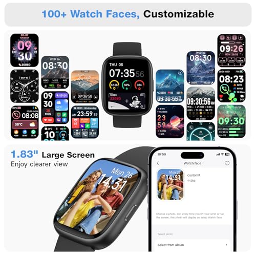 Smart Watch for Women Men, Alexa Built-in, 1.83" HD Touchscreen Fitness Tracker with Bluetooth Calling, Fitness Watch with Sleep Monitor, 100+ Sports Modes, IP68 Waterproof Smartwatch for Android iOS