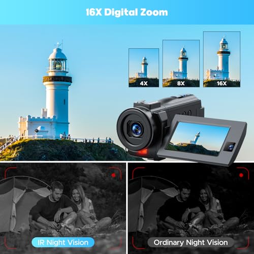 Camcorder Video Camera 5K, 56MP Youtube Vlogging Camera, 3" 270° Rotatable Touchscreen WiFi Cam corder, 16X Digital Zoom, Night Vision Camcorder with 64GB SD Card, 2 Batteries, Remote Control, Tripod