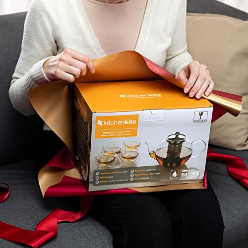 Kitchen Kite Glass Teapot Set with 4 Double Wall Teacups & Removable