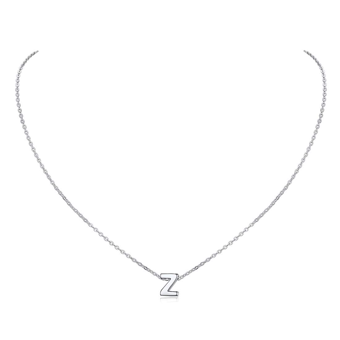 Sterling Silver Necklace for Women Tiny Small Letter Initial Z Charm Solid Silver Neck Chain Name Jewellery for Ladies