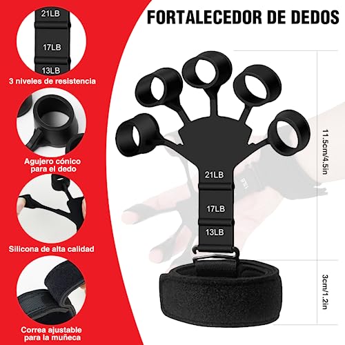 Ejercitador de mano 6 en 1 Fortalecedor de dedos y agarre con pelota, Hand gripper Finger exerciser Ejercicio de antebrazo Entrenador de fuerza para deportes de palma y antebrazos y dedos