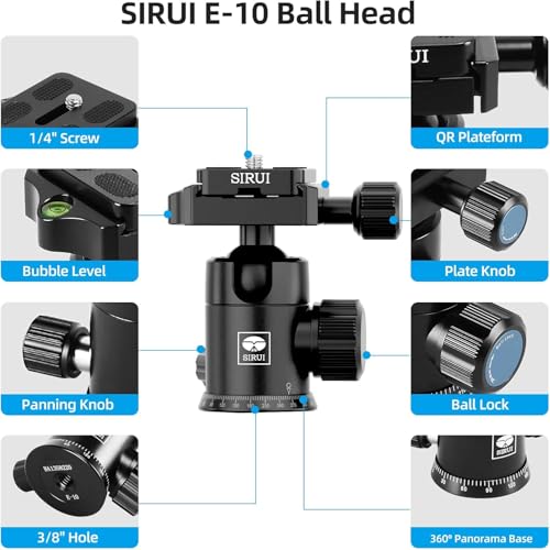 SIRUI Traveler 7C Carbon Fibre Tripod for Camera, 65" Portable Travel Tripod and Monopod with 360° Panoramic Ball Head, Compact Tripod with Extendable Centre Column for DSLR, Camcorder, Max Load 8kg