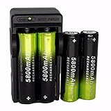 Clearance!4PCS Rechargeable 18650 Battery& Dual Smart Charger,Canserin 5800mAh Li-ion 3.7V