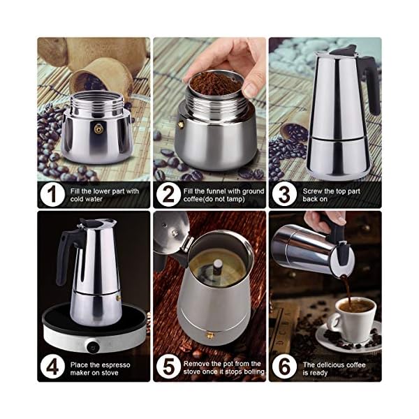 Espressokocher für Herd 6-Cup 10oz/300mL schwarz – Bild 3