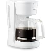Betty Crocker 12-Cup Drip Coffee Maker with Heat Resistant Glass Carafe, Removable Permanent Nylon Filter, Pause &amp; Pour, Water Level Gauge, Non-Stick Warming Plate, BC-5729W, White