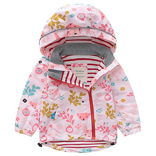 benetia Gilrs Outdoor Cotton Lined Light Windbreaker Jacket with Hood Zip Up Size 2t