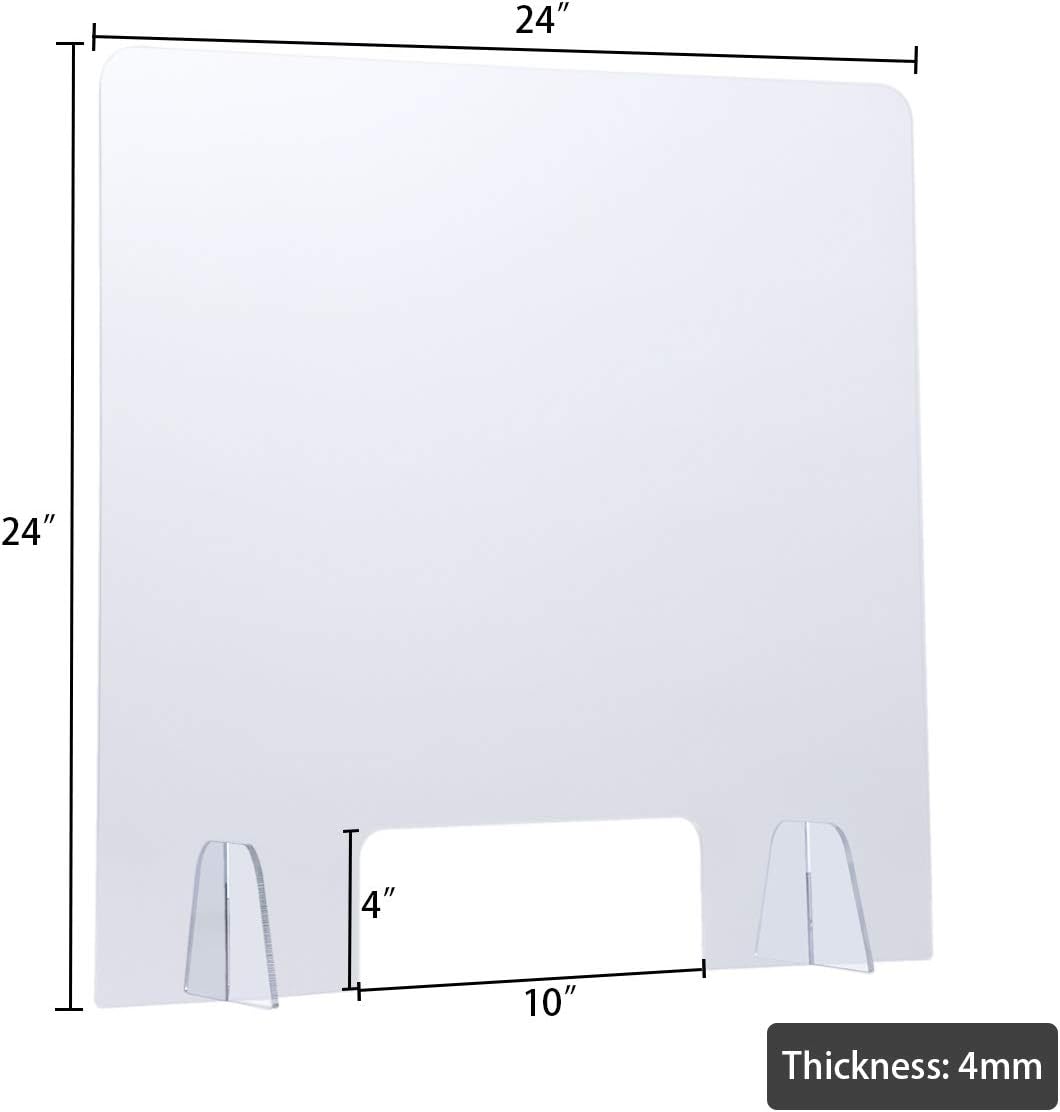 (4 Pack) Sumerflos Acrylic Sneeze Guard, 24" x 24" Clear Protective Plexiglass Shield Barrier with Transaction Window, for Counter, Cashier, Store, Office, Bank : Office Products