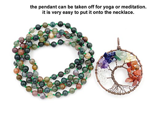 Gemstone Mala Beads Necklace, 108 Buddhist prayer beads necklace, Hand Knotted necklace (Indian Agate)