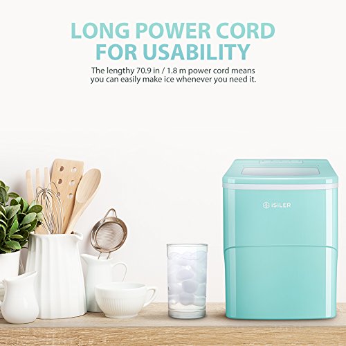 Portable Ice Maker, iSiLER Counter Top Ice Maker Machine Makes 26.4 lbs of Ice per 24 hours, 9 Ice Cubes ready in 7 Minutes, X L Ice Cubes Size Electric Ice Maker with Ice Scoop and 1.5 lb Ice Storage