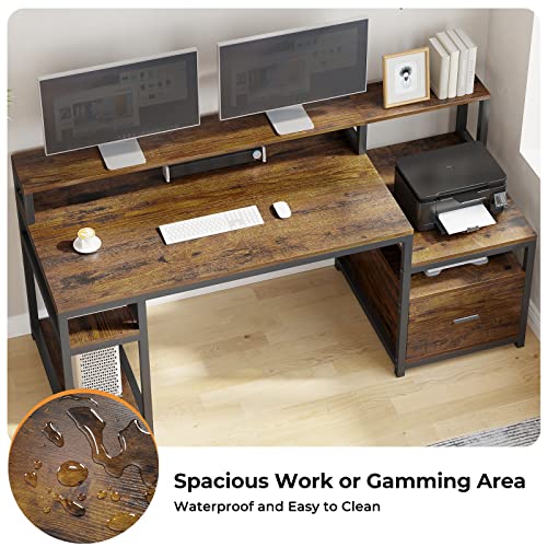 SEDETA Home Office Desk with File Drawer, 66'' Large Computer Desk with