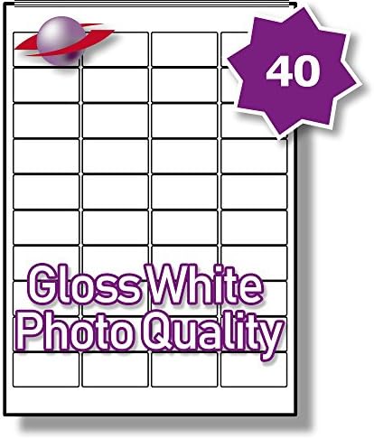 Label Planet® 40 Per Page/Sheet 5 Sheets (200 Small Sticky PHOTO GLOSS Labels) White Glossy Blank Plain A4 Permanent Printable Stickers On Laser/INKJET Printers, 45.7 x 25.4MM UK LP40/45 GWPQ, All-Use