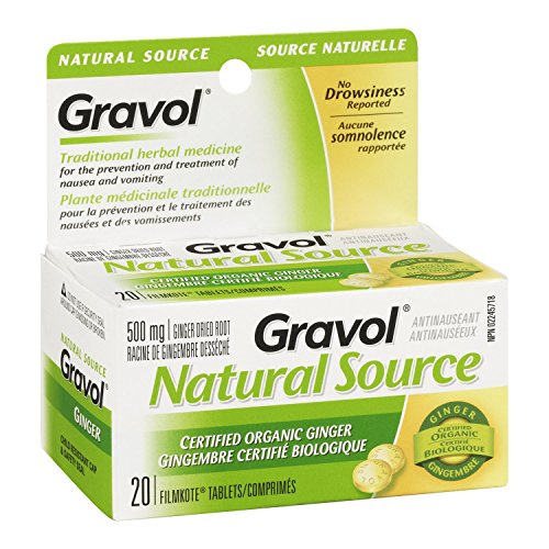 Certified Organic Ginger GRAVOL NATURAL SOURCE (20 Tablets) Antinauseant for NAUSEA, VOMITING & MOTION SICKNESS Ages 6 And Up