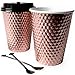 Disposable Coffee Cups with Lids by Metallic Party Rose Gold Cups Black Lid Spoon | Rose Gold Party Decorations | Bridal Shower Decorations | Coffee Cups 12 oz | Paper Cups | Insulated Cups