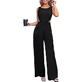 CUPSHE Women's Romper Sleeveless Crew Neck Waist Cutout Wide Leg Maxi Jumpsuit Outfit Casual Dressy