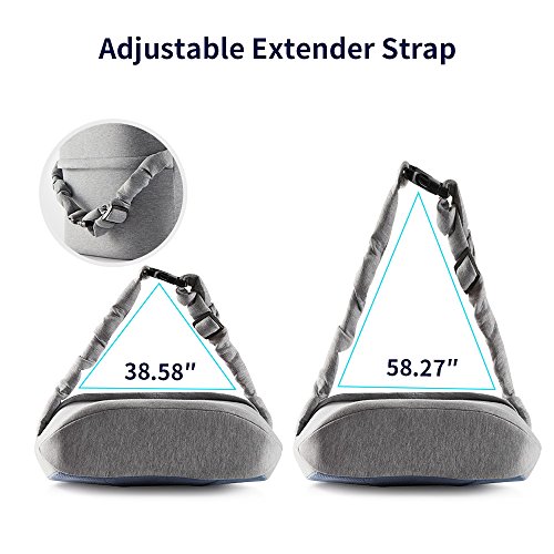 Jiaao Large Lumbar Support Memory Foam Pillow - Orthopedic Design Relieves Lower Back Pain, Back Cushion for Car & Office Chairs, Breathable Cover, Adjustable Strap (Light Blue) - Thumbnail 4