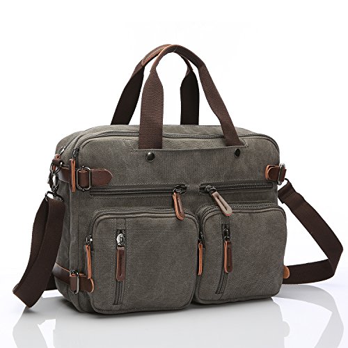 HIKA Vintage 3-Way Convertible Briefcase Laptop Backpack Messenger Bag Hybrid Backpack (Vintage Grey)