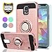 YmhxcY S5 Case,Galaxy S5 Phone Case with HD Screen Protector, 360 Degree Rotating Ring & Bracket Dual Layer Shock Bumper Cover for Samsung Galaxy S5 (I9600)-ZH Rose Gold
