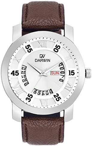 Darwin Rich Collection Stylish White and Silver Dial Day and Date Casual or Daily Wear Imported Analogue Japanese Movement Watch for Men - DW-1042-PDR-WH