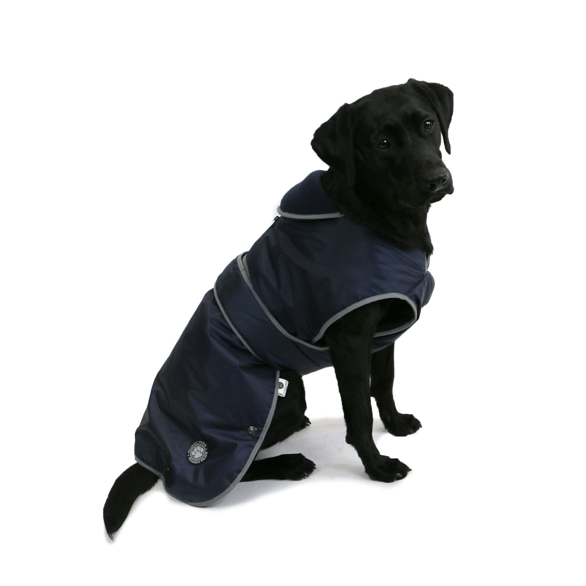Ancol Muddy Paws All Weather Stormguard Dog Puppy Coat Navy Blue - Waterproof Pet Jacket - Fleece Lining and Chest Protector - Elasticated Neck - 35 cm Length up to 56 cm Girth - Small / Medium