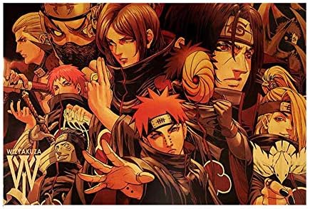 Auxsoul Naruto Poster, Japanese Anime Characters Decorative Poster Kraft Paper Coffee Shop Bar Wall Decor(Group Motif - 3)