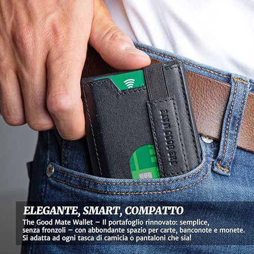 The Good Mate Men's Slim Wallet with Coin Pocket, Traditional Bill Compartment and Shielded Credit Card Holder - Genuine Leather Wallet | Small Slim Smart Wallet | RFID Card Holder | Genuine Leather · RFID · Shielded Credit Card Holder · Money Compartment · Coin Purse · Small Slim Smart Wallet