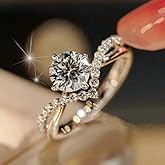 Gixaxak Halo Engagement Rings for Women, 18K Yellow Gold Plated Solid 925 Sterling Silver Cubic Zirconia Rings V Shaped Side Stone Engagement Rings for Women Solitaire Engagement Rings 10