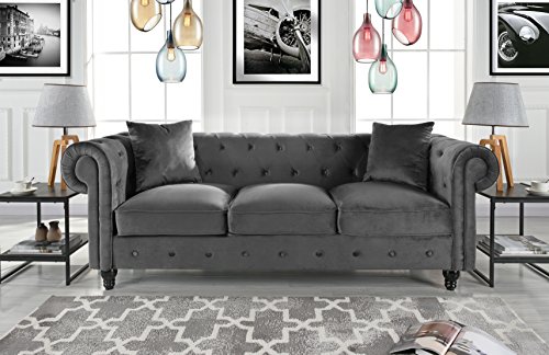 Buy Divano Roma Furniture Classic Velvet Scroll Arm Tufted Button ...