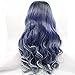 ATOZWIG Long Wavy Wig Dark Blue Ombre Wig Dark Roots Synthetic Heat Resistant Wig