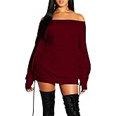 GOKATOSAU Women's Sexy Casual Off Shoulder Long Sleeve Lace Up Loose Club Mini Dress