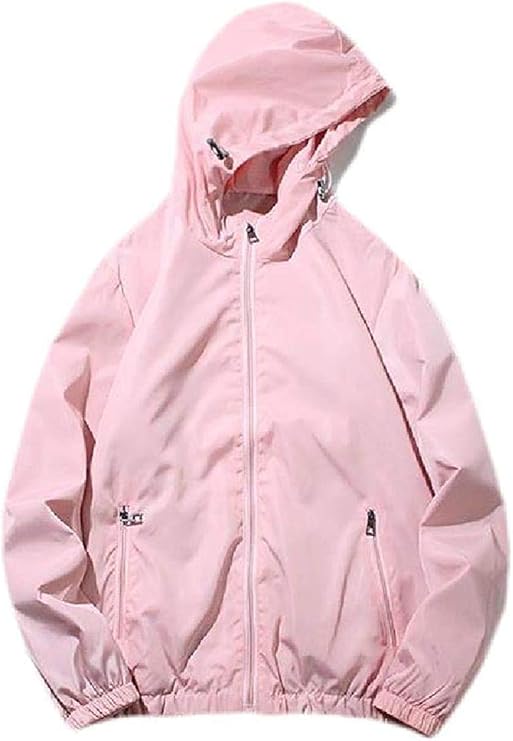 Men Lightweight Windbreaker Solid Zip Up Hoodies Windproof Jacket Pink