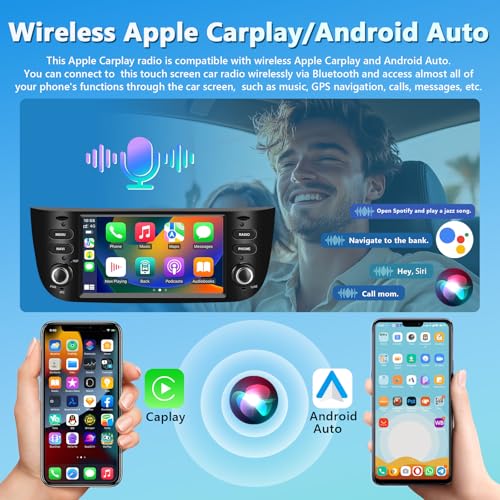 Motorsi 2+64GB Car Radio for Fiat Punto 10-16/Linea 12-15 with Wireless Carplay Android Car, Bluetooth Car Stereo Screen with GPS RDS/FM Radio SWC 5G WiFi USB +AHD/CVBS Rear Camera