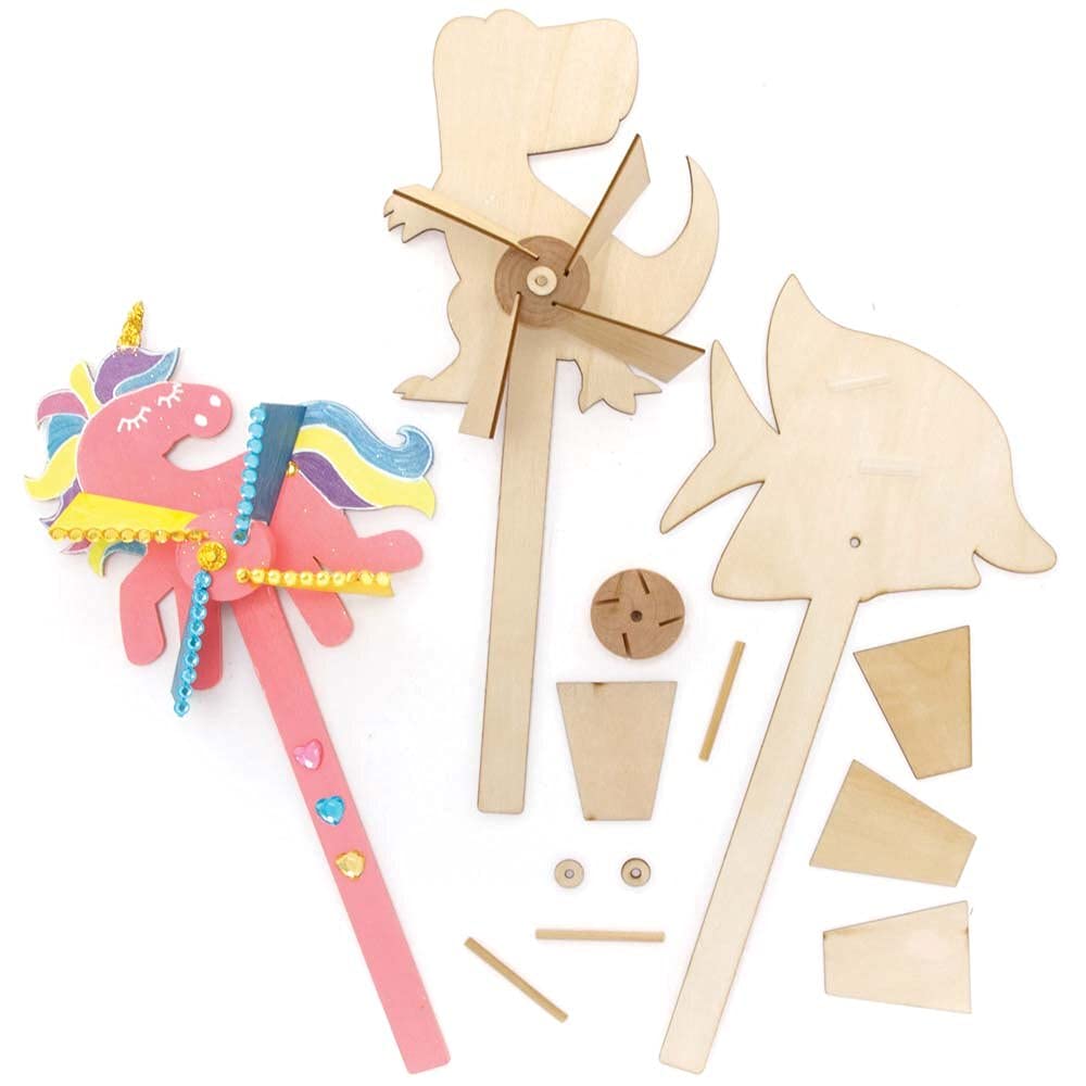 Baker Ross FE534 Assorted Wooden Windmill Kits - Pack of 4, For Kids Arts and Crafts Projects, Wooden Crafts for Children to Decorate, Personalise and Display