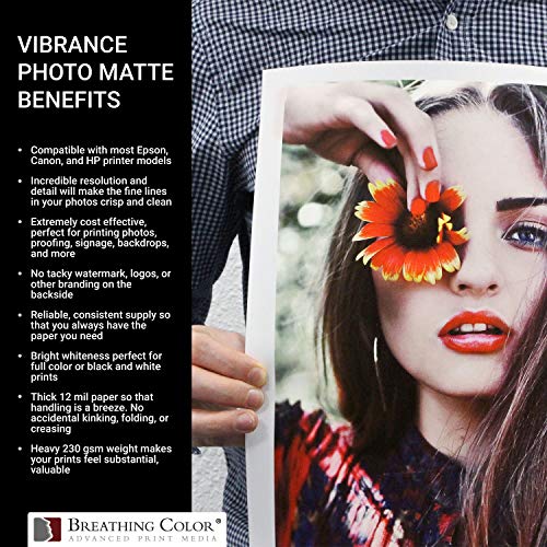 Vibrance Matte Photo Printer Paper 12 mil 255 gsm Matte Finish Premium Photo Paper Roll on 3in Core 44 inches x 100 ft Works with Most Inkjet Printer Professional Makes and Models Like Epson Canon HP - Thumbnail 6