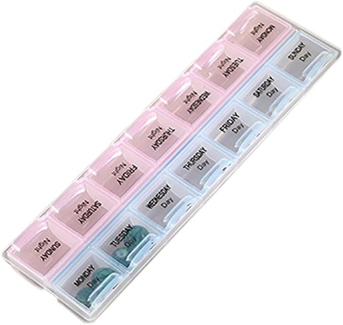 Euone 🦄 Pill Box, 7 Day Pill Box Medicine Tablet Dispenser Organizer Weekly Storage Case for AM PM