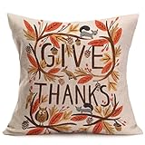 Lavany PillowCases Decorative, Happy Fall Thanksgiving Day Leaf Soft Linen Pillow Case Cushion Cover Home Decor Decorations Square 18x18 Inch (C)