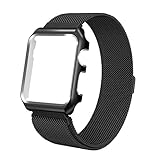 ALNBO for Apple Watch Band 38mm Milanese Loop Magnetic Mesh Stainless Steel Band with Metal Bumper Case for iWatch Series 3 Series 2 Series 1 Sport Edition Black