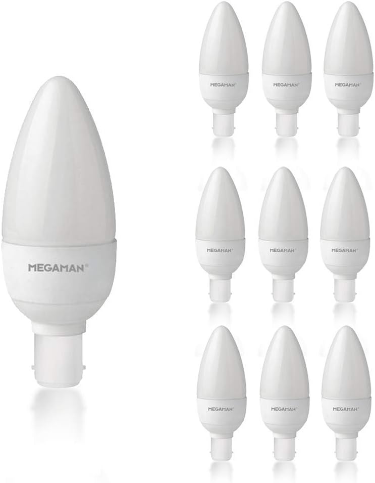 Pack of 10 x Megaman 143354 LED Candle Light Bulbs Opal B15 SBC 4000K Cool White - 5.5 W, 10 Count (Pack of 1)