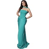 zoteno Pearl Diamond Corset Prom Dresses for Teens 2026 Long with Scarf Pleated Mermaid Satin Strapless Formal Gown L05008