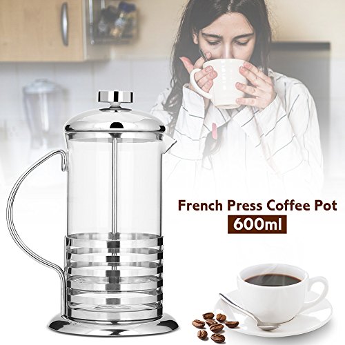 Coffee Maker, French Press Stainless Steel Heat Resistant Glass Coffee