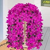 Alotiki Artificial Bougainvillea Flowers for Outdoor Plant,2 pcs Faux Hanging Flowers Bougainvillea for Outside Decoration,Fake Silk UV Resistant Vines for Front Door Porch(Fuchsia)