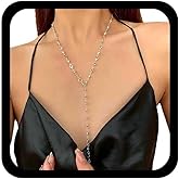 Andelaisi Boho Crystal Y Lariat Necklace Vintage Hollow Heart Pendant Necklace Gold Heart Choker Necklace Adjustable CZ Heart Long Chain Necklace Jewelry for Women
