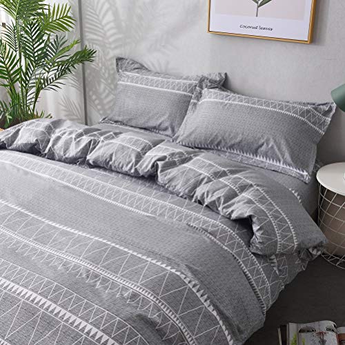 M&Meagle Bohemian Duvet Cover Grey,100% Lightweight Brushed Microfiber Bedding Set with Zipper & Corner Ties for Women & Men's Bedroom-Queen Size(3Pcs,1 Duvet Cover 2 Pillowcases)
