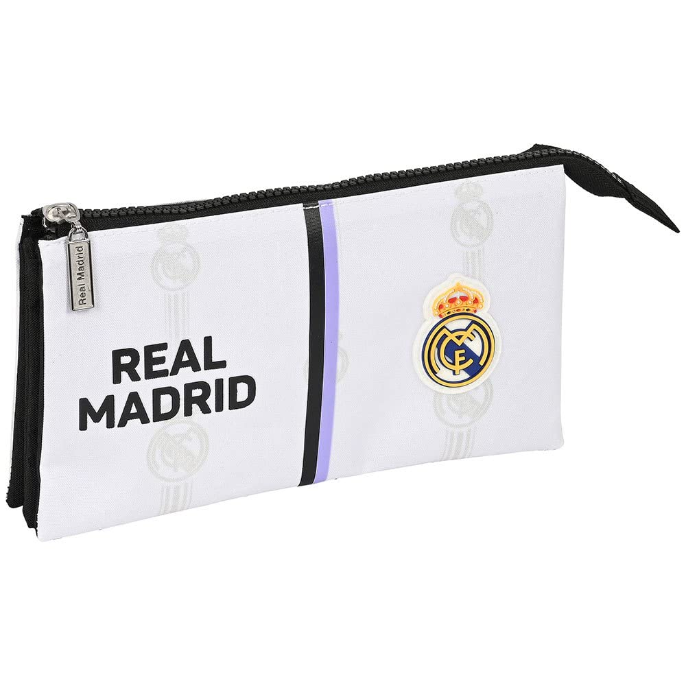 SAFTA Unisex Kid's Real Madrid 1st Equipment Triple Case 22/23, 220x30x120 Mm, 220x30x120mm, Black and White, Estándar