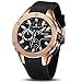 MEGIR M en Sports Quartz Wrist Watch Analogue Chronograph Luminous Auto Calendar with Black Silicone Band Rose Gold Alloy Case